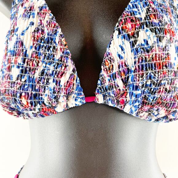 Swimsuits for All Smocked Triangle Top & Bikini Bottom Set Blue Pink 18 - Picture 12 of 15